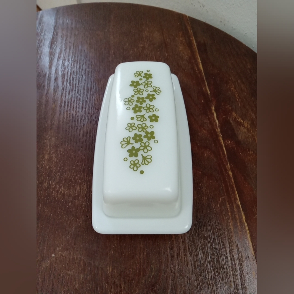 Vintage Pyrex spring blossom butter dish made In the U.S.A white and green